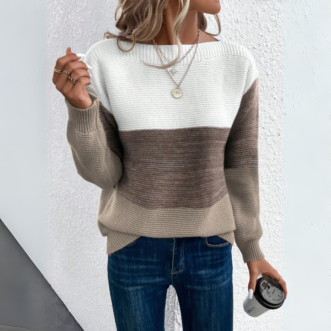 Clara | Elegantni trobojni patchwork pulover