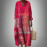 Maisie™ | Boho midi haljina s patchwork detaljima i dugim rukavima
